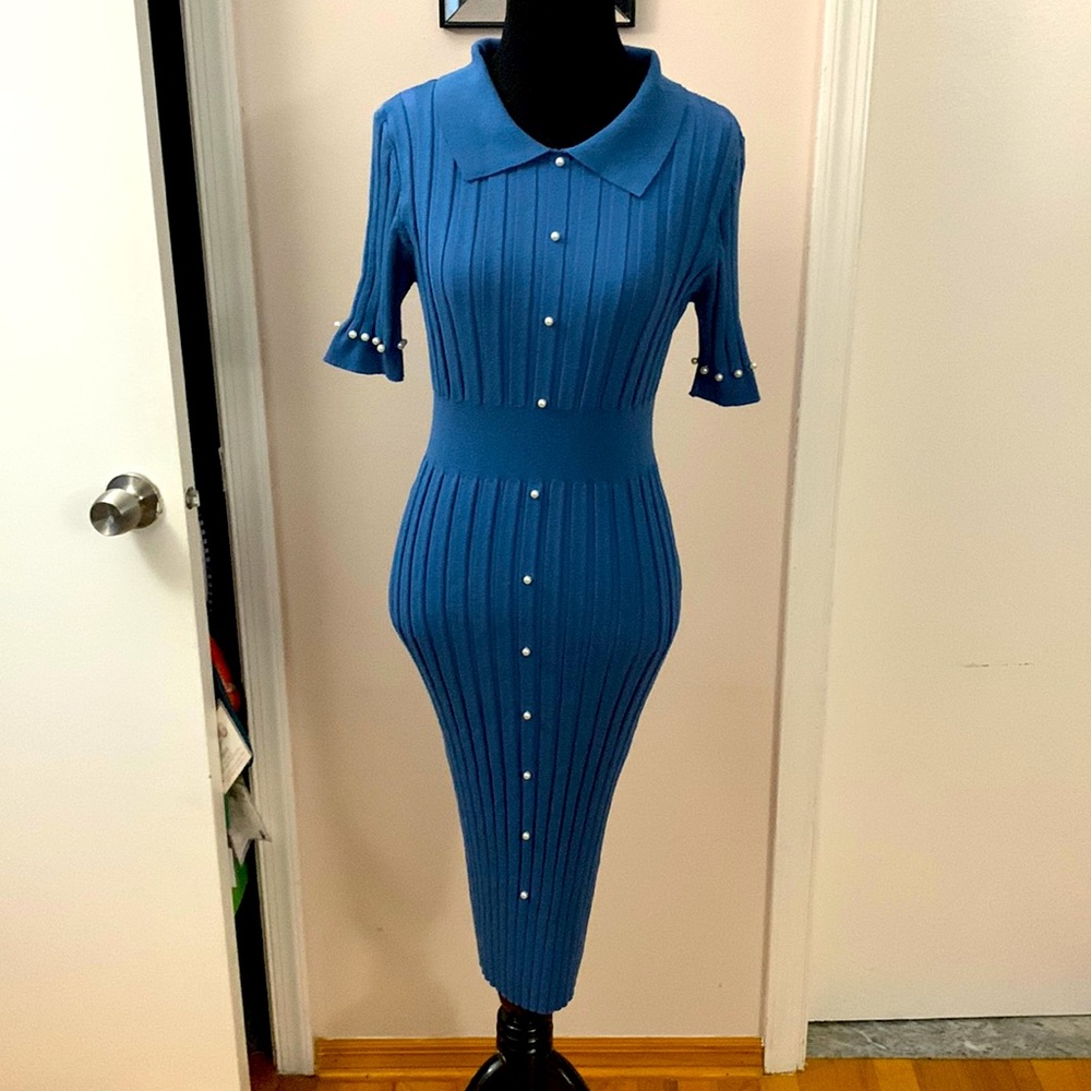 Knit Pearl Sweater Shirt Dress